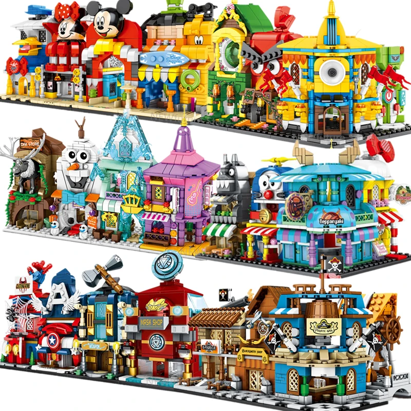 

4pcs/sets Friends City Shop Store Street view Assemble Architecture Building Blocks Sets Bricks Kids Kits Movie Animation ideas