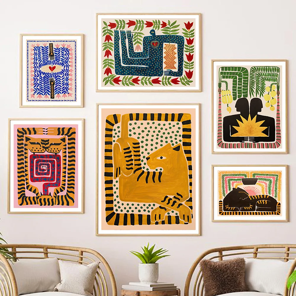 Постер в стиле бохо Древнего Египта, цветные абстрактные настенные картины с тигром, леопардовым принтом, декор для гостиной