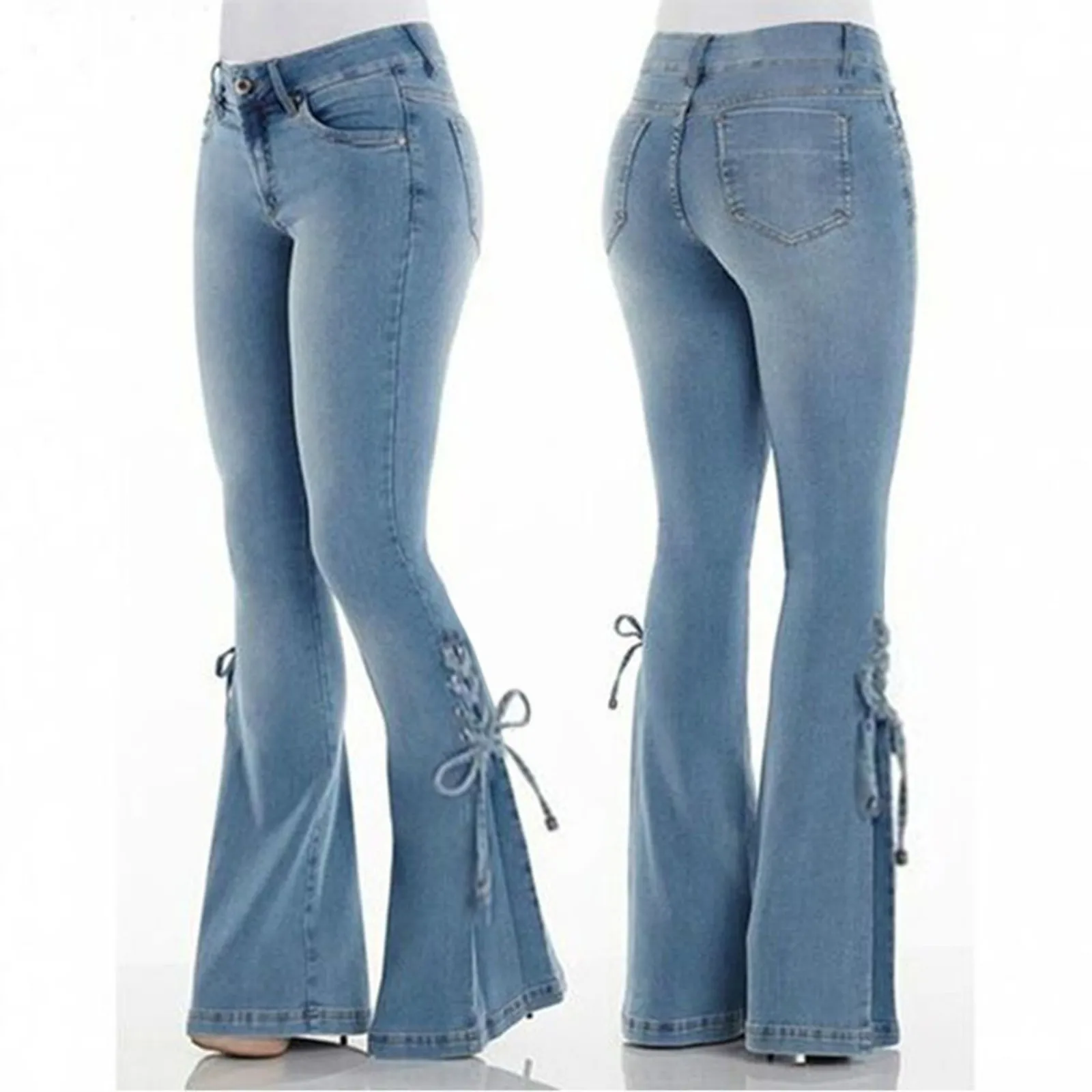 Women's Lace Up Bell Bottom Jeans 1