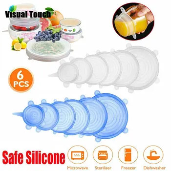 

Visual Touch 6PCS set Silicone Stretch Lids Universal Silicone Food Wrap Bowl Pot Lid Silicone Cover Pan Cooking Cooking Tool