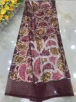 

hot sales 2019 latest lace fabric high quality African Embroidered lace sequince lace fabric for Wedding Dresses Winn852c