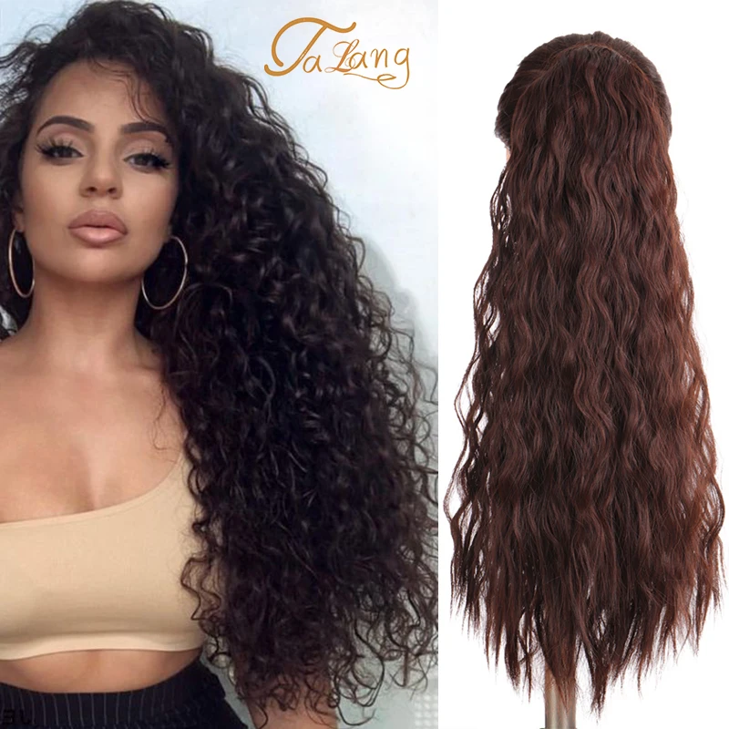 

TALANG Synthetic Hairpiece Corn Wavy Long Ponytail Wrap on Clip Hair Extensions Ombre Brown Pony Tail Blonde Fack Hair