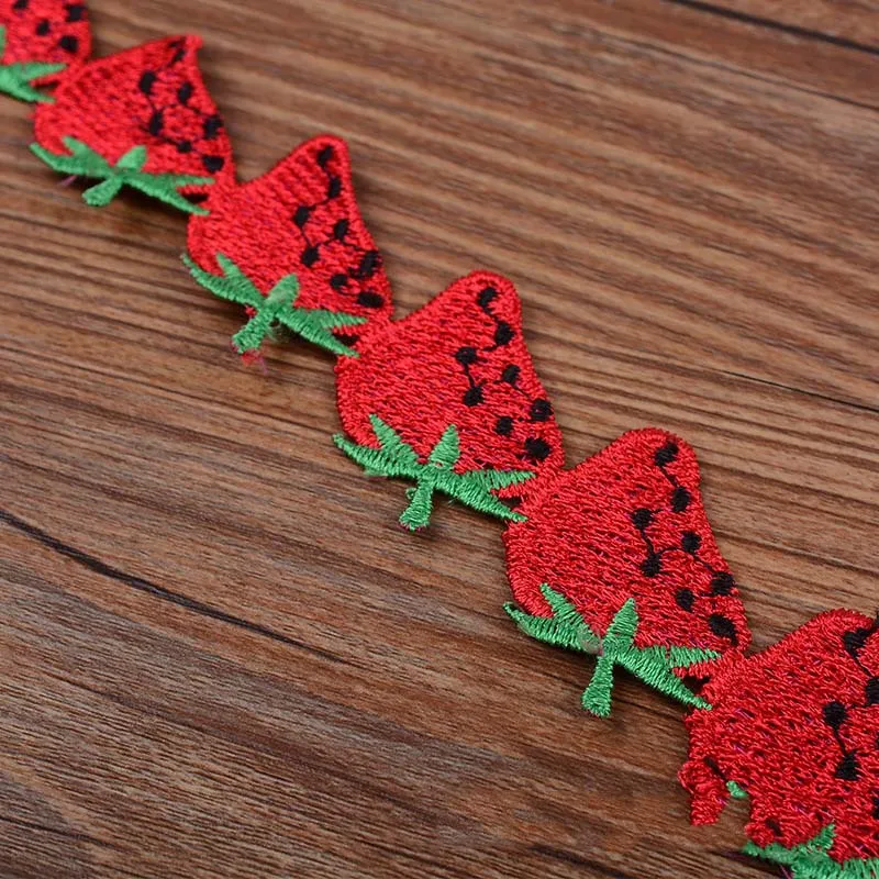 

30Yards Red Pink Fruit Embroidered Lace Fabric Trim Sewing Applique Dress Wedding Decoration DIY Craft Ribbon Accessories