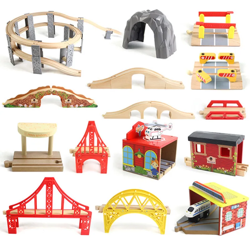 

2019 new DIY Wooden Track Wooden Railway Accessories Train Track Railway Accessories Bus Station Rainbow Bridge Track