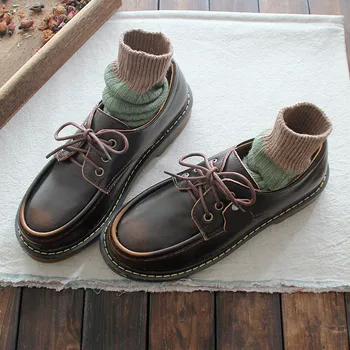

Women's retro literary singles 2020 autumn new lace-up leather shoes flat bottom casual women's shoes