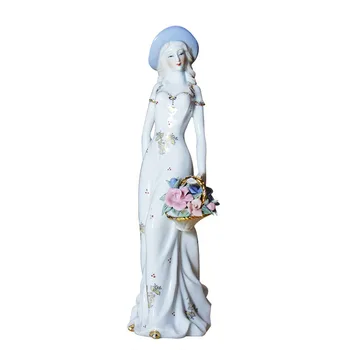 

Manual Gilded Flower Basket Ceramic Beauty Statue Modern Woman Figurines Creative Table Ornament For Home Decor M5403