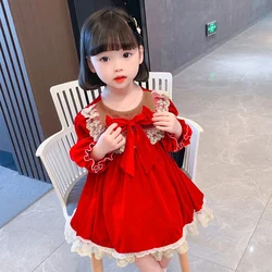 Robe de princesse en coton pour filles, confortable, décontractée, avec nœud en dentelle, collection printemps automne 2021 