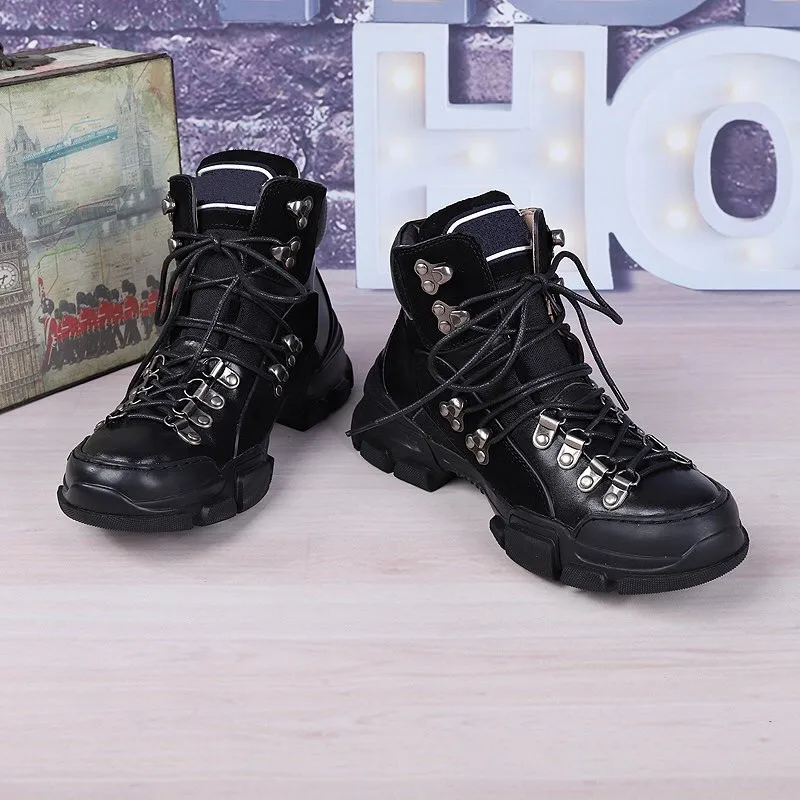 Retro Martin Boots Woman Thick Bottom Cross Lace Up Outdoor Runaway Footwear Punk Metal Decoration Short Ankle Botas Sneakers