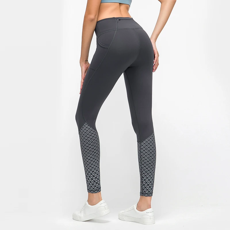 

Floral Printing Gym Workout Pants Women Yoga Fitness Leggings Buttery Nylon Jogger Running Tight Sportswear with Zipper Pockets