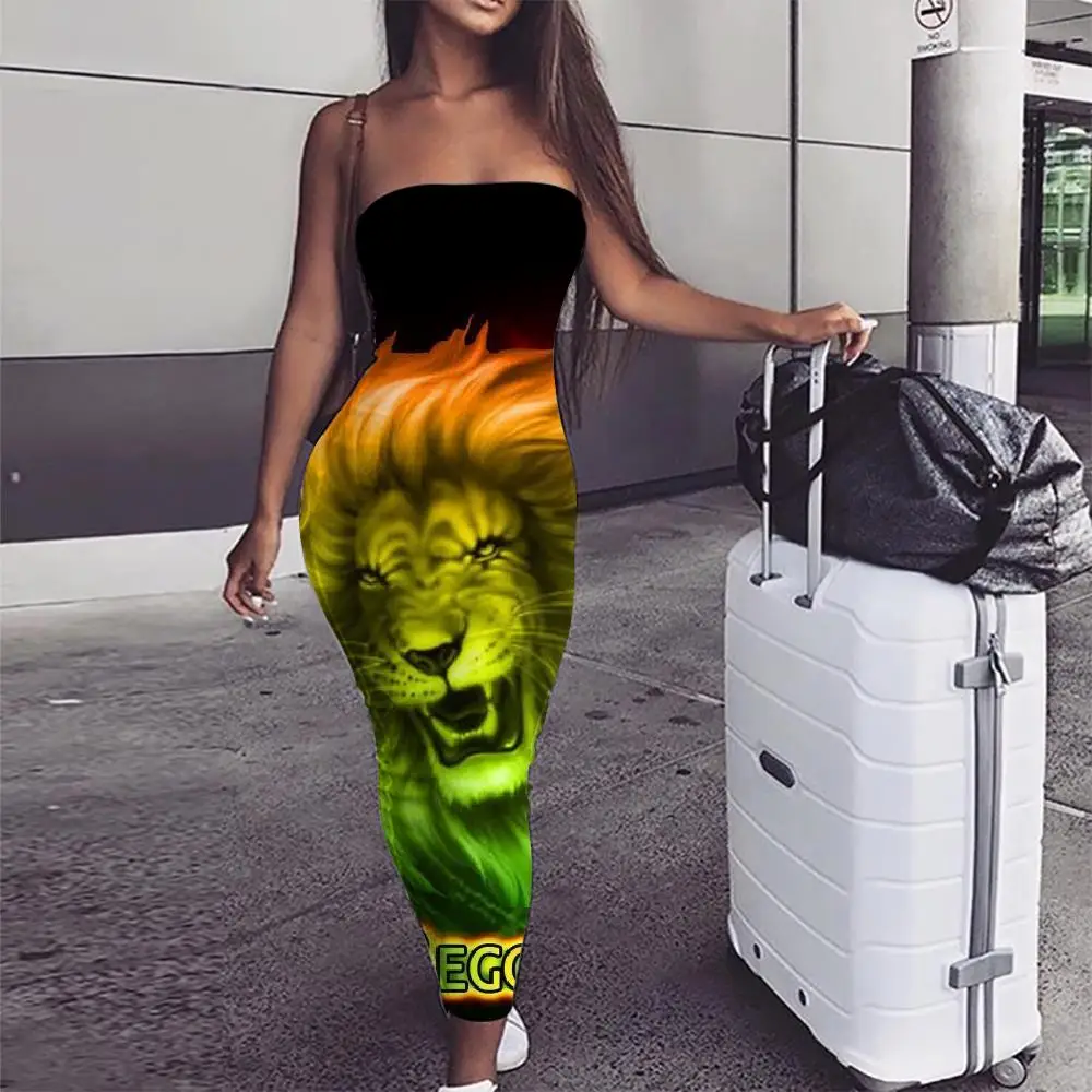 

KYKU Brand Lion Dress Women Animal Bodycon Dress Anime Ladies Dresses Colorful Vestido Sexy Green 3d Print Womens Clothing