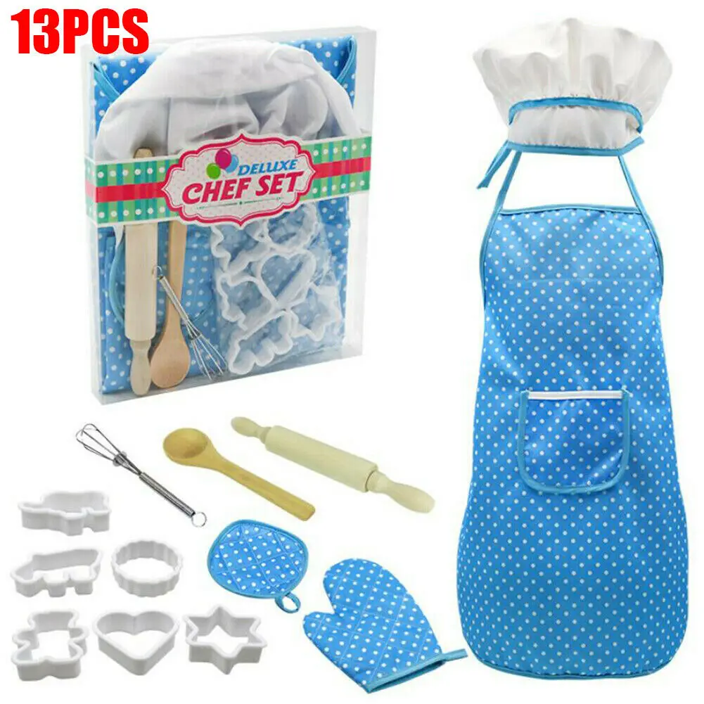 13/24pcs Kids Cooking Baking Apron Cake Mold Kitchen Toy Set for Girls Boy Play Tool Toys for Children - Цвет: Синий