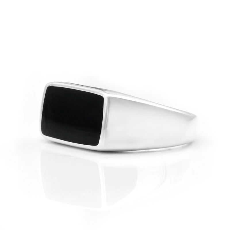 Турецкое мужское кольцо, 925 пробы, серебряное, прямоугольное, черная эмаль, тайское серебряное кольцо для мужчин и женщин, унисекс, модное ювелирное изделие