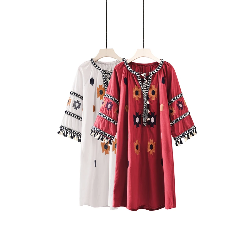 Boho шикарное женское винтажное пляжное богемное хлопковое мини-платье с цветочным принтом, Дамское летнее платье с круглым вырезом vestidos