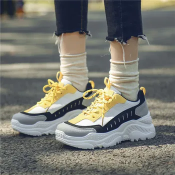 

2020 Spring Women Trendy Sneakers Lace Up Mixed Colors Girls Comrfortable Platform Shoes Women Casual Shoes Chunky Dad Sneakers