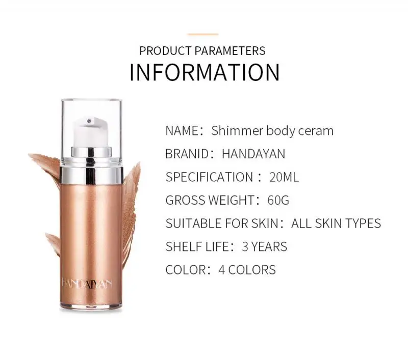 HANDAIYAN 4 Colors 60g Metallic Liquid Face Body Illuminator Shine Highlighter Makeup Palette Bronzer Liquid Makeup TSLM1