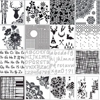 

14.1*13cm 16pcs/set scrapbook stencils spray plastic mold shield DIY cake hollow Embellishment printing lace ruler valentine