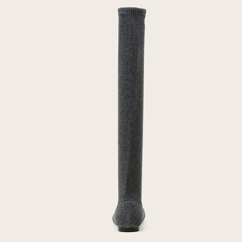 Size 34-40 Women's Black Thigh High Sock Boots - Slim Leg Stretch Fabric Pointed Toe Flat Heels Over The Knee Slip On Shoes