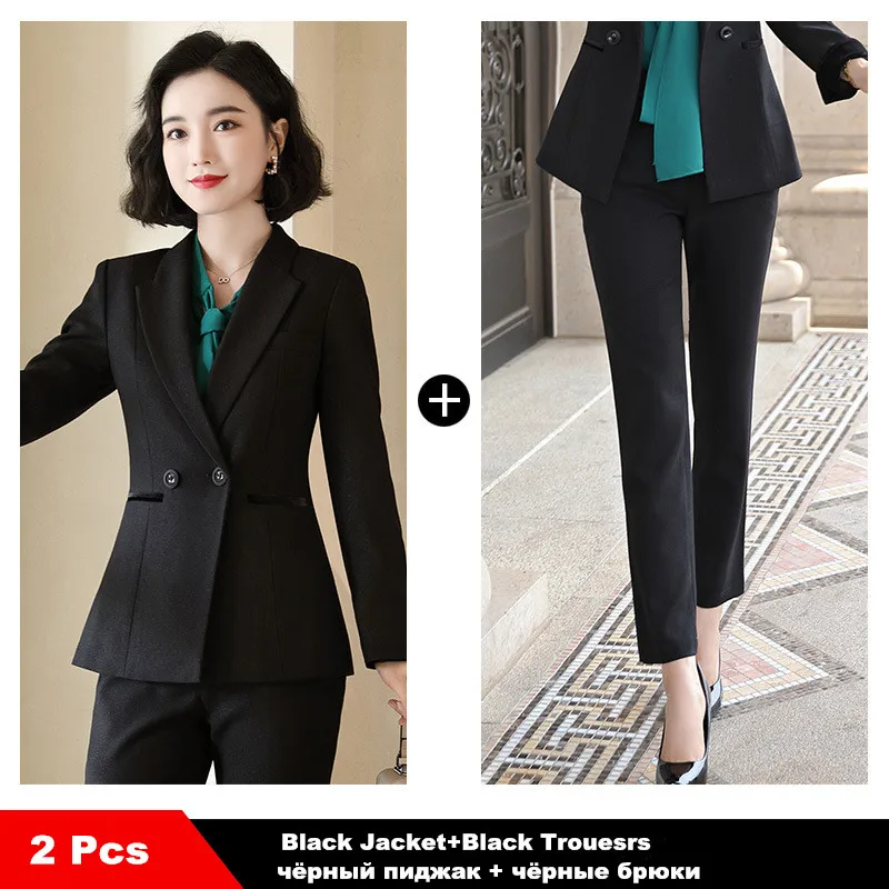 black pant suit Женский брючный костюм осень-зима модный костюм с длинными рукавами Темперамент Формальные женские рабочие брюки 9332 - Цвет: black pant suit