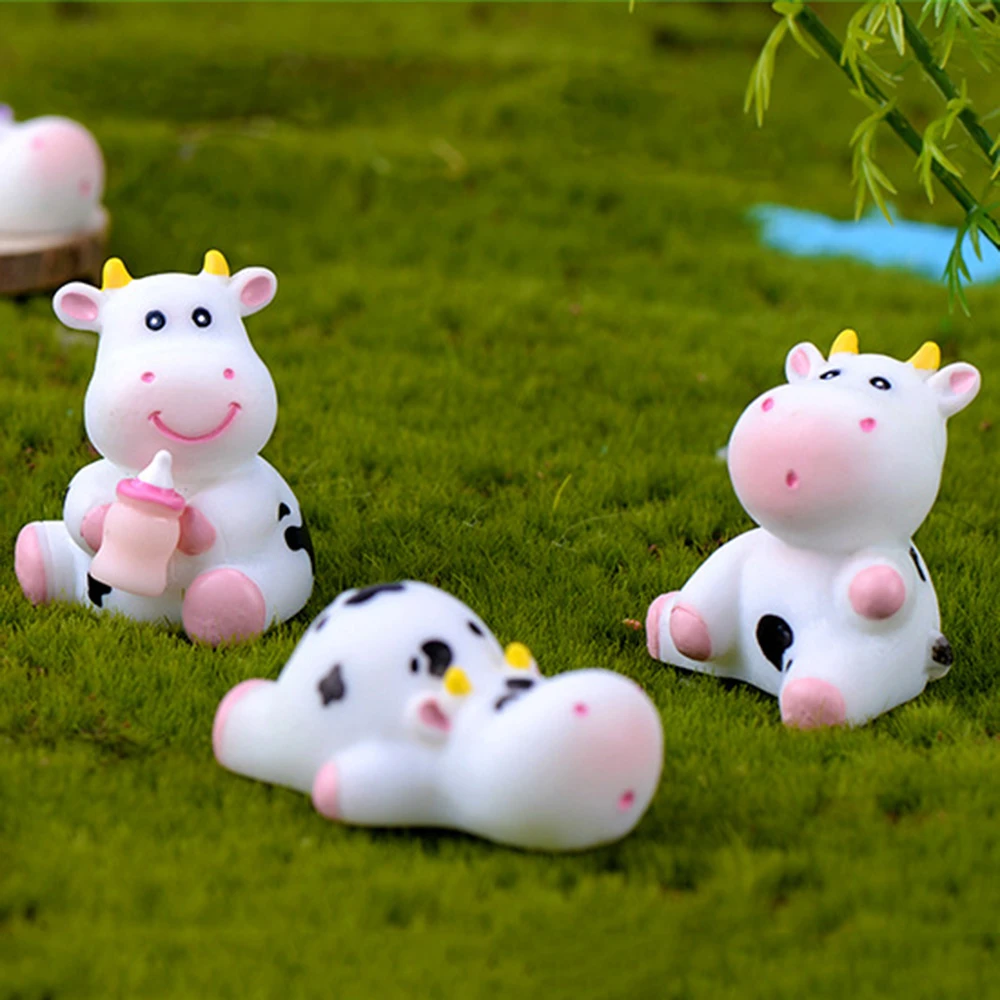 Fairy Garden Cow Figurines Miniature Dairy Cattle Animal Model Micro Landscape