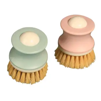 

2pcs long handle round head pot washing brush non-oily dishwashing household cleaning brush kitchen supplies