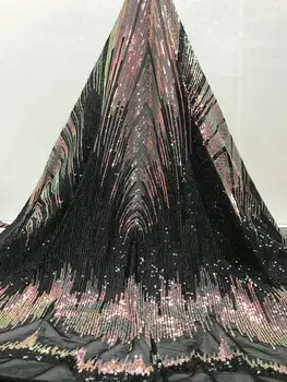 

French Nigerian sequins sequence 2019 African net tulle mesh voile lace fabric high quality for party wedding dress 5yards/lot