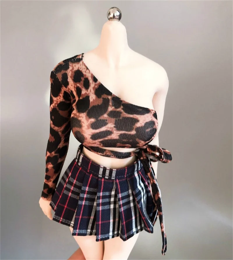 

toys 1/6 Scale Trendy Sexy Leopard Sloping Shoulder Lace-up Jacket Is Suitable For Rubberized Female Soldiers' Body In Stock