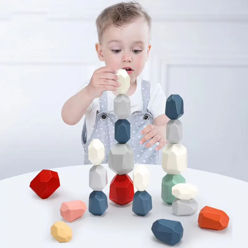 

Children's Wooden Colored Stone Jenga Building Block Educational Toy Creative Nordic Style Stacking Game Rainbow Wooden Toy Gift