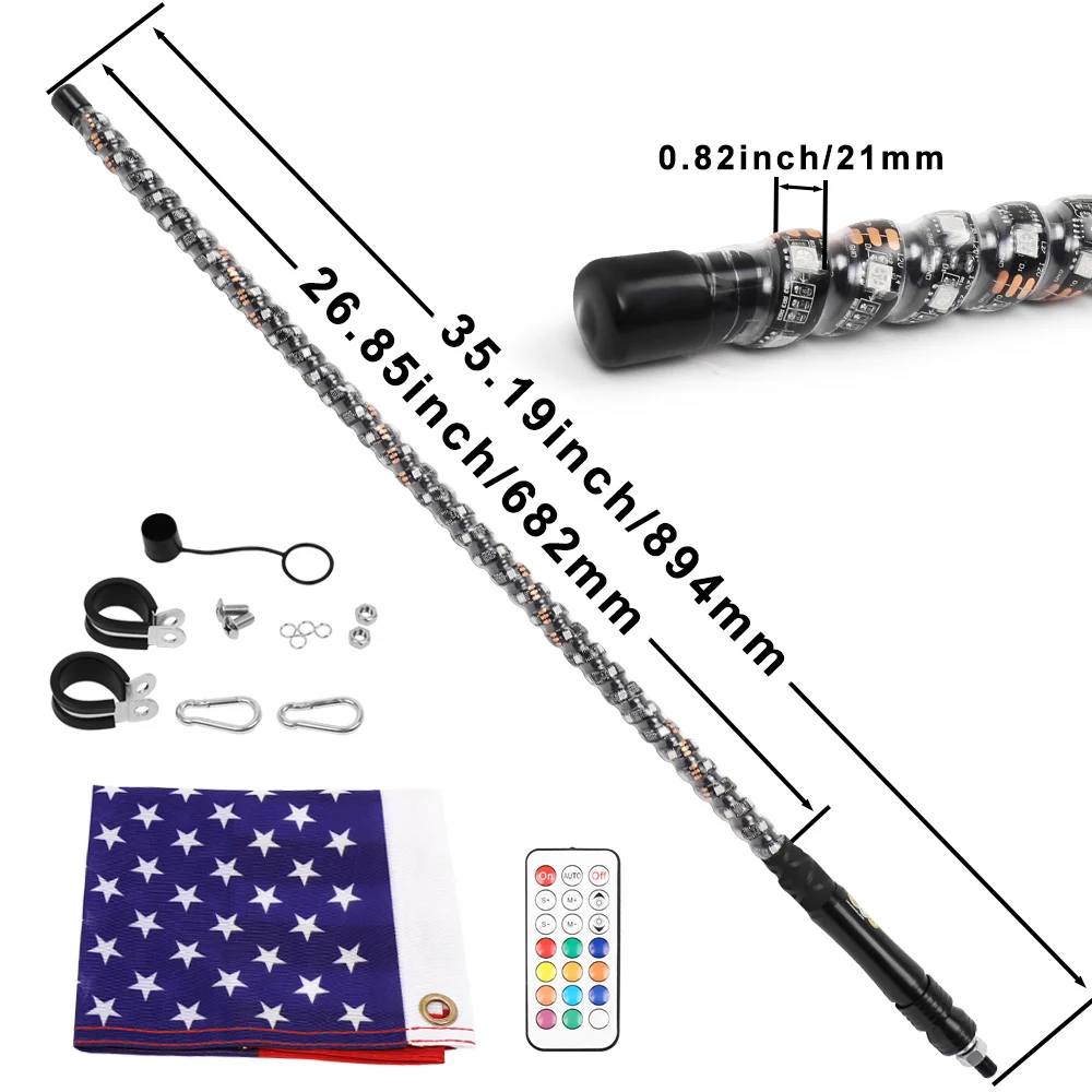 2Pcs 3FT LED Whip Light RGB Waterproof Bendable