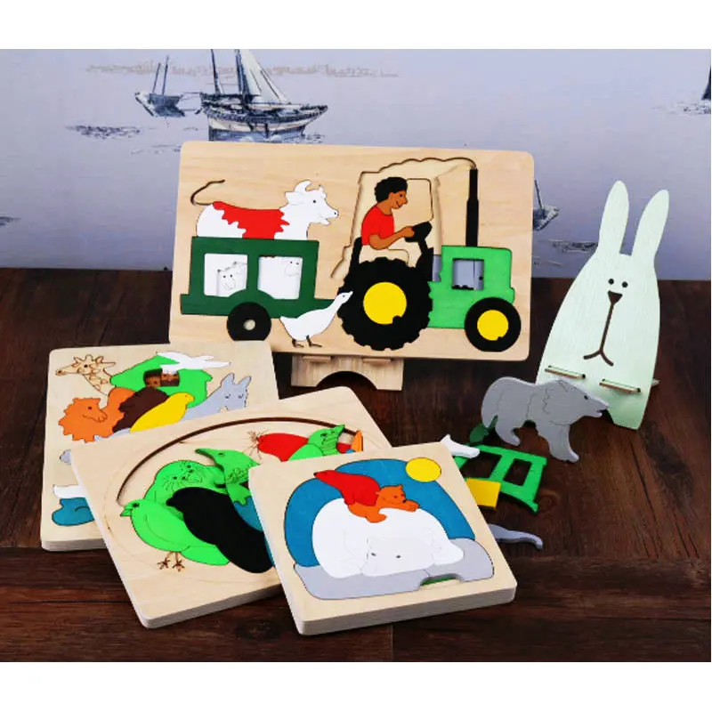 

Free shipping Kids' 3D Cartoon Animal Wooden Puzzle Toy /children' Wood Puzzle Toy / Cartoon Pattern Multi-Layers, Baby gift