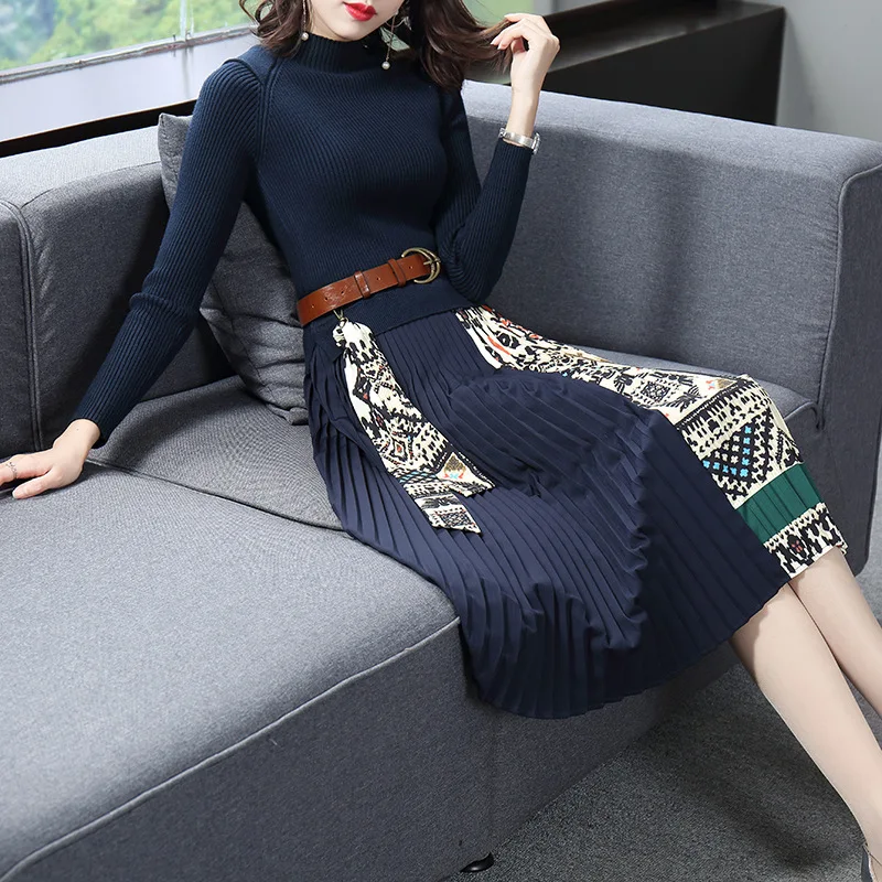 

Strength Dark Blue 30-34 a Year of Age 2019 Spring High-waisted Crew Neck Basic Women's Elegant Dress