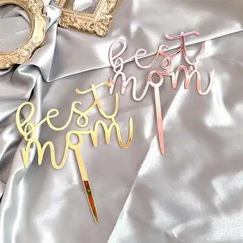 

6PCS Mother's Day Cake Toppers Best Mom Letters Printed Cake Picks Acrylic Mother's Day Cake Ornaments Party Supplies