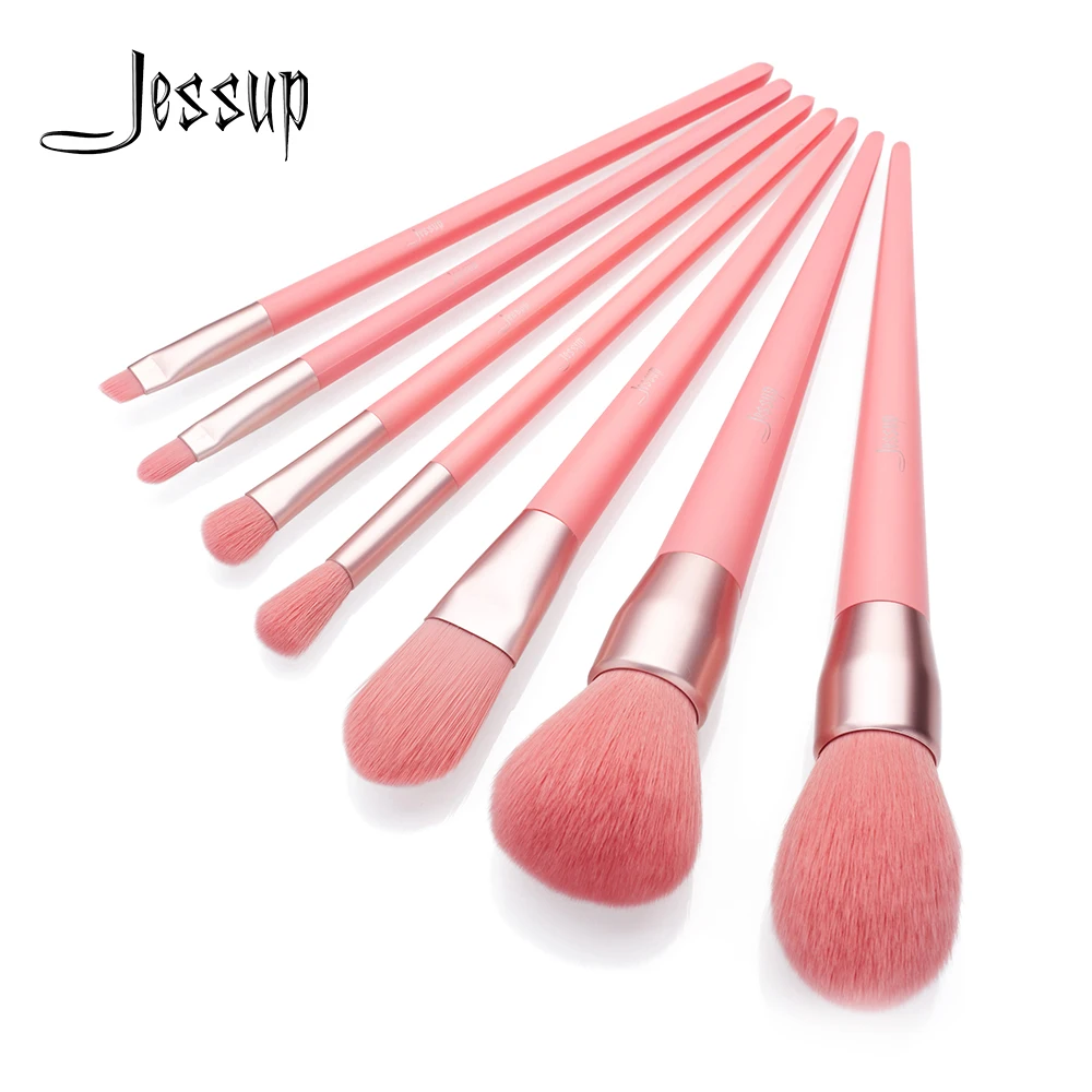 Jessup, новая Кисть для макияжа, 7 шт., живая Коралловая основа, румяна, блендер для губ, угловая ABS пластиковая ручка, косметические наборы кистей для макияжа