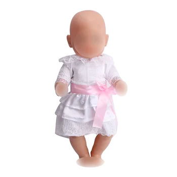 

43 cm baby dolls dress newborn Princess white evening gown Baby toys skirt fit American 18 inch Girls doll f110