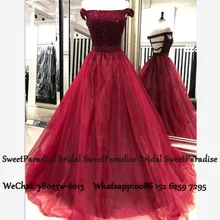 Бургундия Тюль бальные платья с аппликацией бисером с открытыми плечами Vestidos De 15 Anos линия сладкий 16 платье для выпускного вечера
