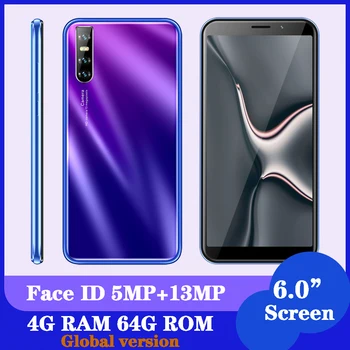 

Face ID unlocked 5e 4G RAM 64G ROM Android Phones Quad Core Original Smartphones 6.0" Big Screen 13MP Mobile Phone Celulars MTK