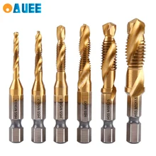 6 uds titanio plateado caña hexagonal HSS rosca de tornillo broca métrica Bits máquina para tornillos compuesto M3 M4 M5 M6 M8 M10 herramientas de mano