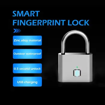 

USB Rechargeable Security Keyless Door Lock Smart Fingerprint Padlock Quick Unlock Zinc Alloy Metal Fingerprint Locks