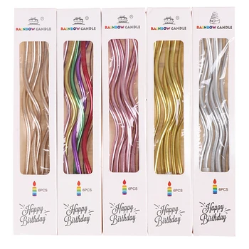 

6Pcs/lot Creative Threaded Candle Curved Cake Candle Long Curving Safe Flames Kids Birthday Wedding Party Romantic Decorations