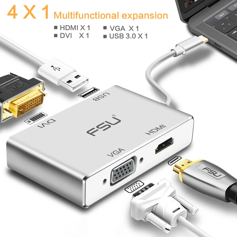 4K 30HZ Usb c Type C к HDMI Dvi VGA 1080P 60HZ usb Hub Thunderbolt 3 0 адаптер зарядное устройство для Macbook