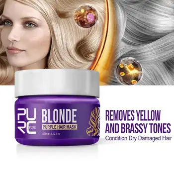 

Purple Deep Repair Hair Mask Frizzy Soft Smooth Removes Yellow Brassy Tones Hair Mask Silver White Color Lock 60g