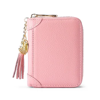 

Rfid Blocking Anti-theft Design Women Wallet Card Bag Femme Zipper Wallet Multi-Card Slot Large capacity Tassel Genuine Leather