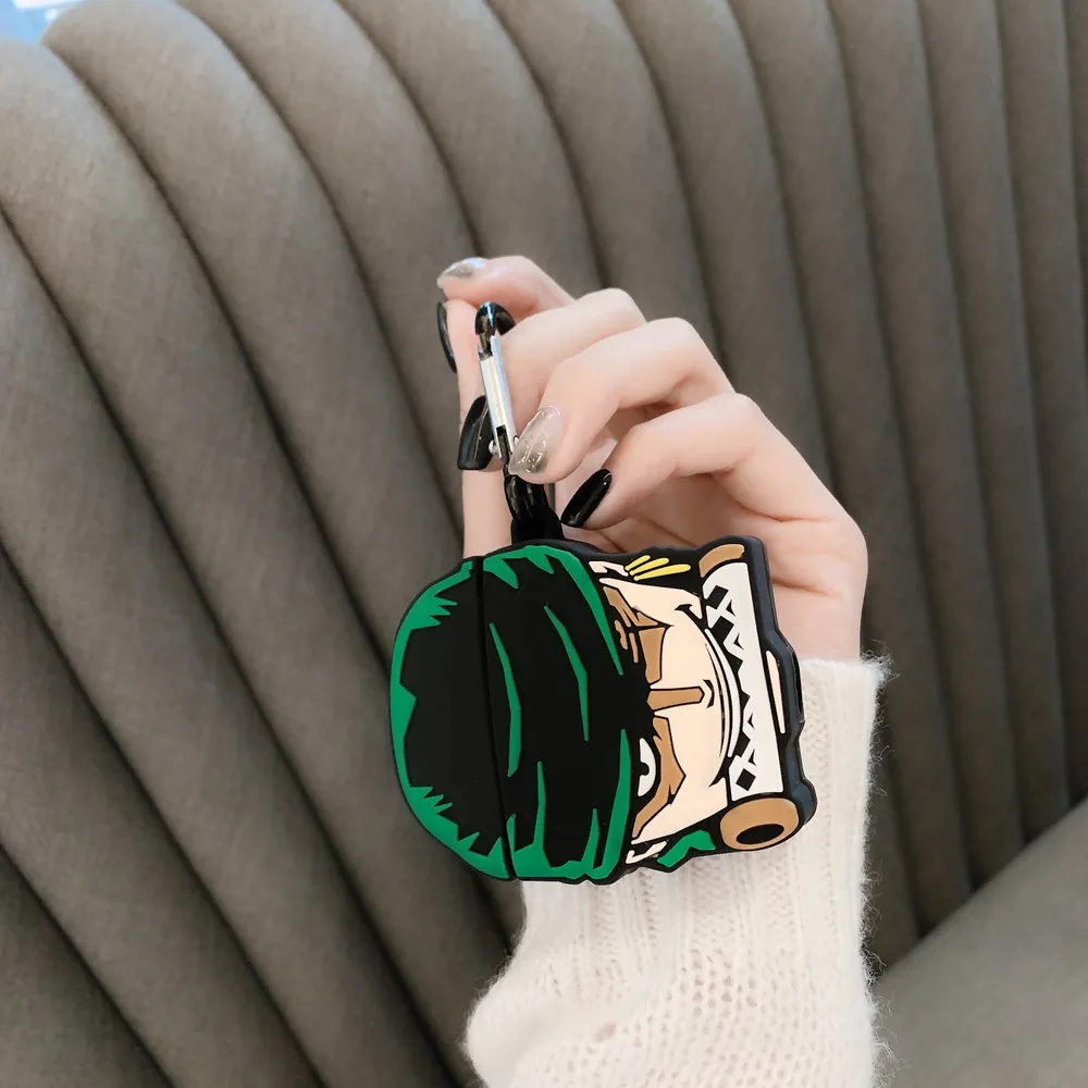 Чехол для наушников Roronoa Zoro с 3D японским аниме для Apple Airpods 1/2, силиконовый защитный чехол для наушников с крючком