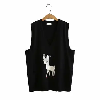 

Plus size embroidery sleeveless women loose sweaters 2021 new autumn winter casual ladies solid brown black knitted female tops