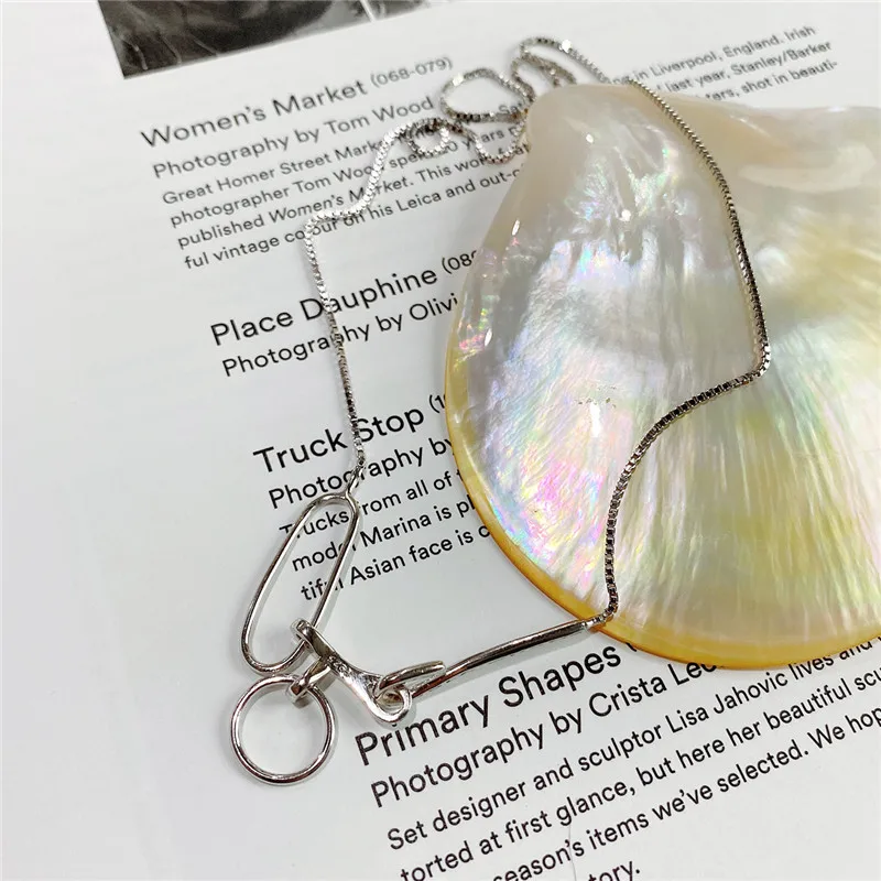 

POFUNUO Real 925 Sterling Silver Minimalist Geometric Handmade Necklaces Women Exquisite Box Chain Chic Chokers Fine Necklaces