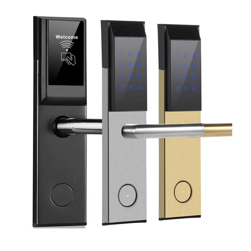 

Golden Color Stainless Steel Intelligent Door Lock Hot Sale Digital Smart Door Lock RFID Card Hotel Door for wooden door lock