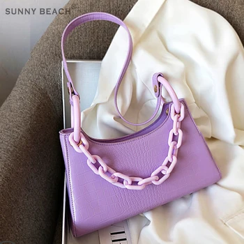 

Acrylic Chain Armpit Bag Solid Color PU Leather Flap Bags Female Crossbody Bags Women Sweet Shoulder Handbags