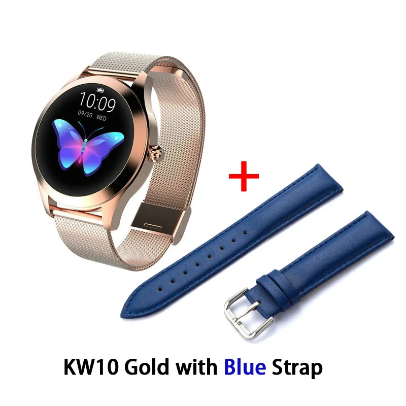 add blue strap IP68 Водонепроницаемые Смарт-часы для женщин Прекрасный браслет монитор сердечного ритма мониторинг сна Smartwatch подключение IOS Android KW10 band - Цвет: add blue strap