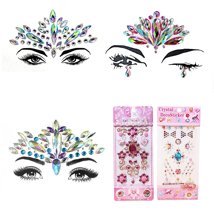 6  Face Jewelry Crystal Stickers For Women Mobile Phone Case Decor Rhinestones Stickers Beauty Makeup Masquerade Party Diy Sticker
