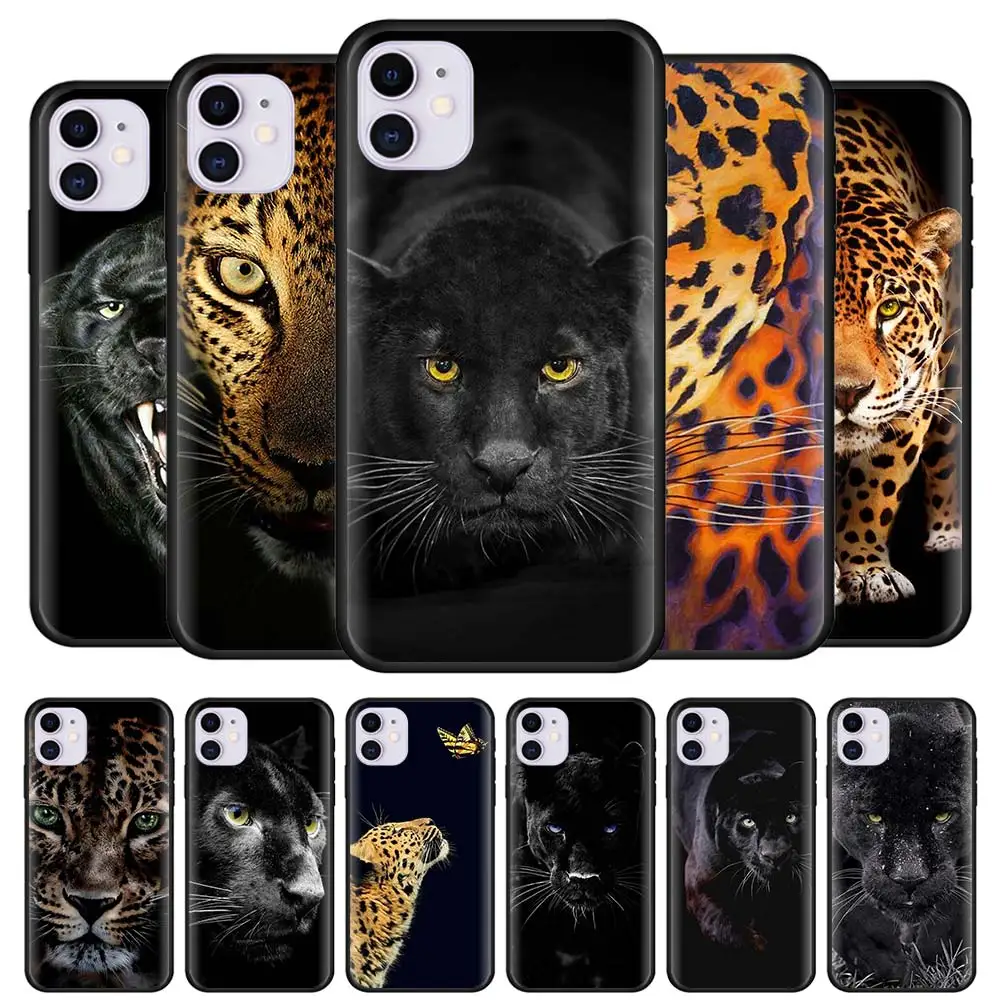 Чехлы с гепардовой пантерой для iPhone 12 Mini 11 Pro X XR XS Max 7 8 6 6S Plus SE 2020 Черный