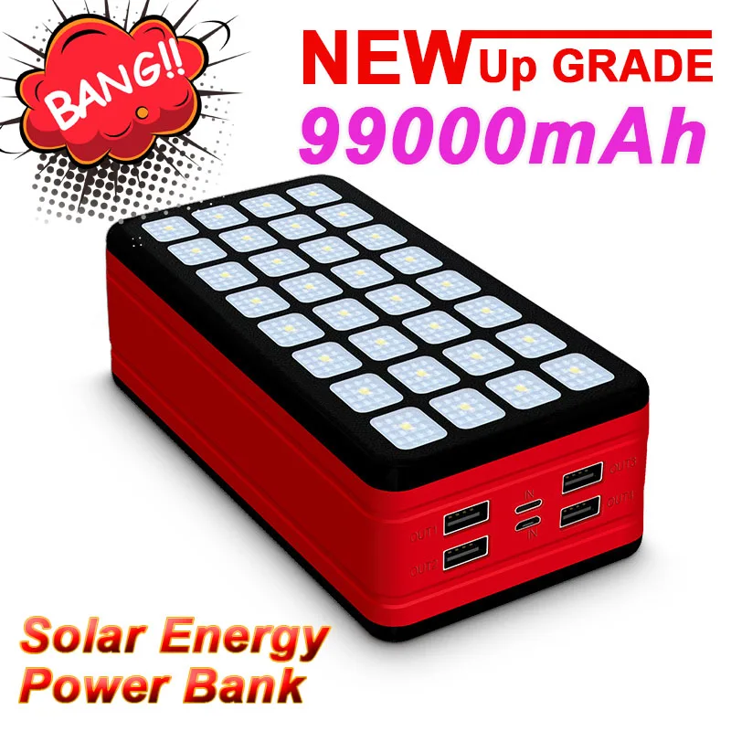 99000mAh Power Bank Large Capacity Camping Lamp Portable Charger Outdoor Waterproof Poverbank for Iphone Samsung Xiaomi | Мобильные